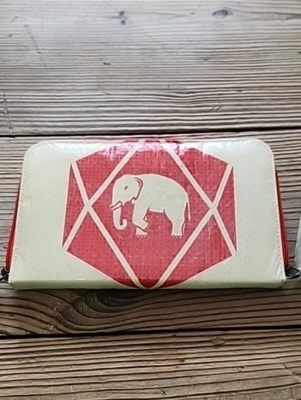 Elephant Icon Red and White Zip Wallet-Malia Designs-Upcycled